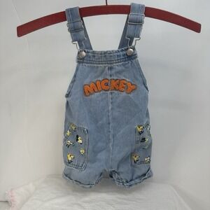 Disney Overalls Baby Toddler  18M Blue Denim Mickey Donald Pluto Shortalls‎
